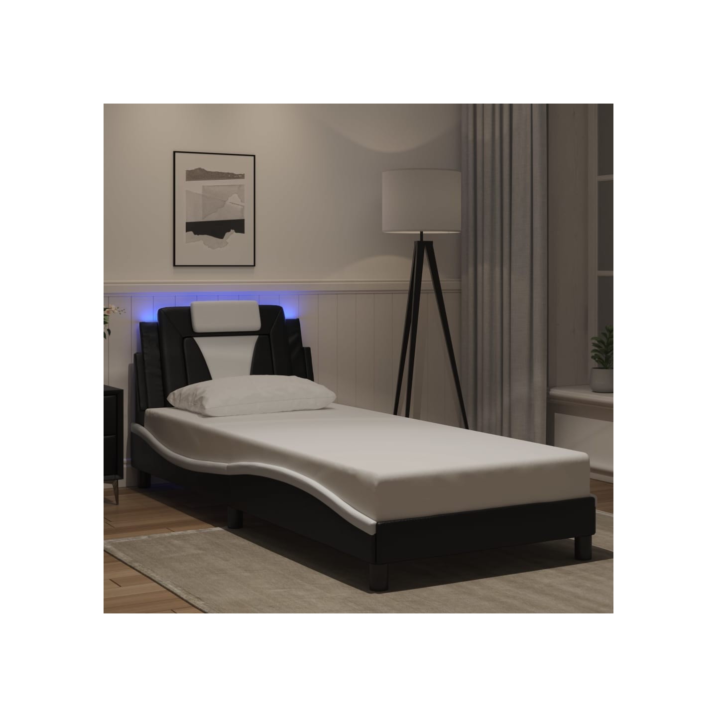 Cadre de lit Viana avec LED sans matelas noir et blanc 90x190 cm