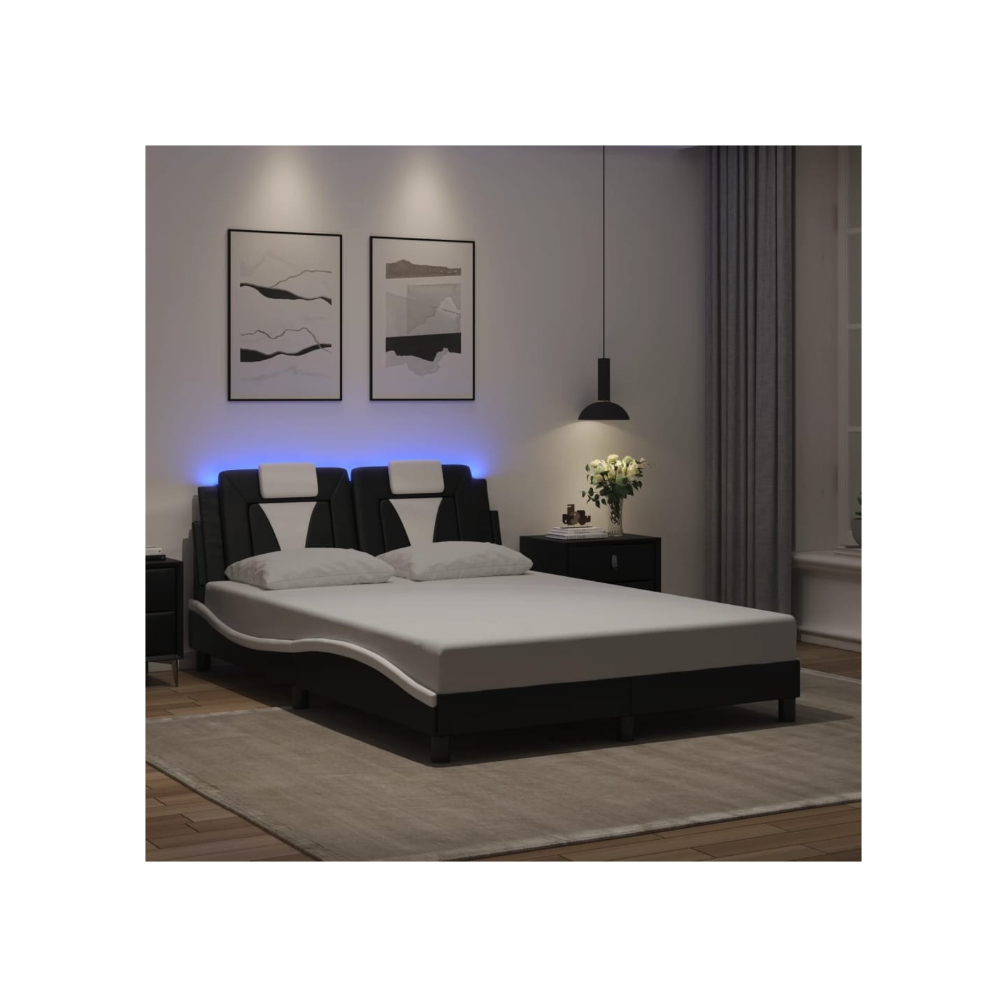 Cadre de lit Viana avec LED sans matelas noir et blanc 120x200 cm