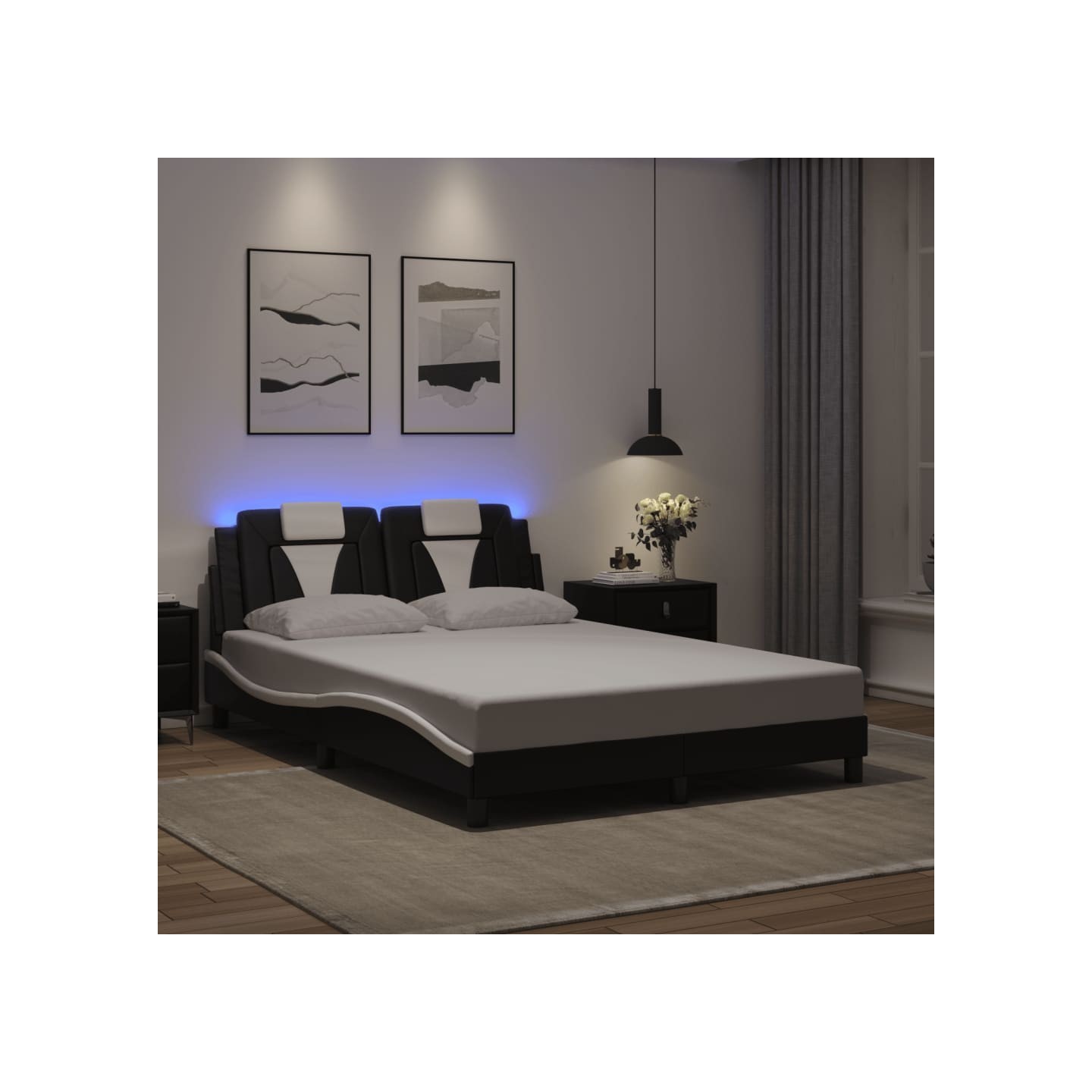 Cadre de lit Viana avec LED sans matelas noir et blanc 140x190 cm