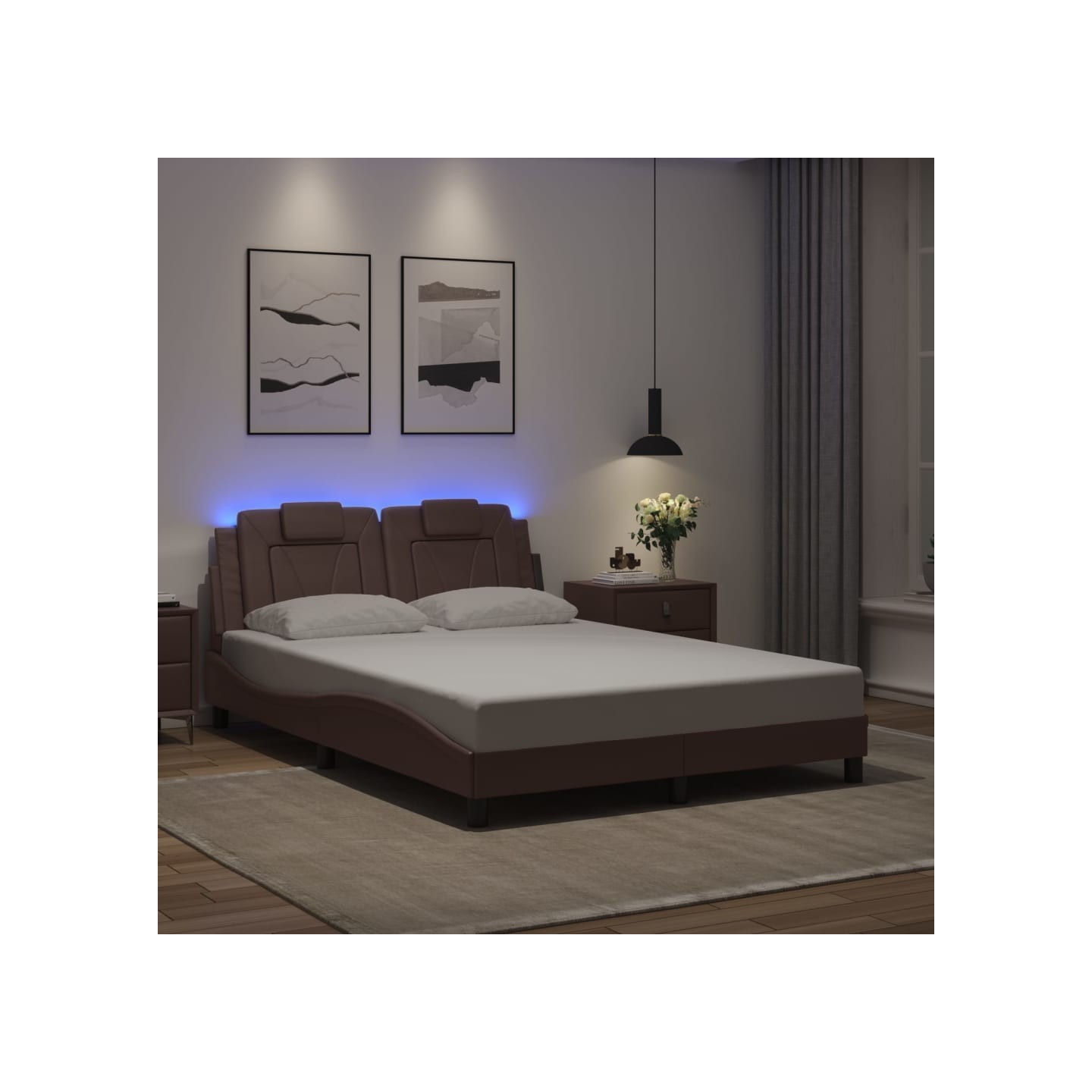 Cadre de lit Viana avec LED sans matelas marron 140x190 cm