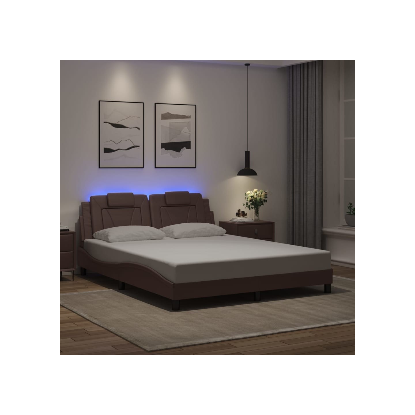 Cadre de lit Viana avec LED sans matelas marron 160x200 cm