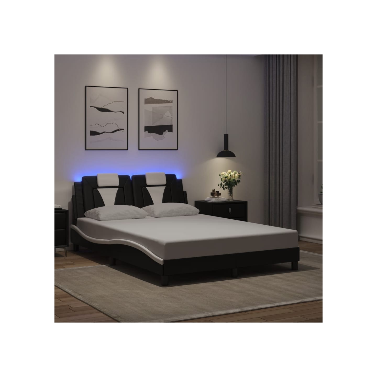 Cadre de lit Viana avec LED sans matelas noir et blanc 140x200 cm
