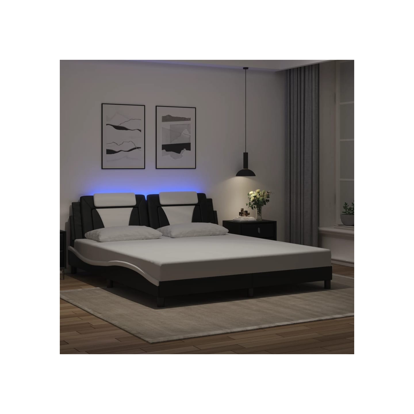 Cadre de lit Viana avec LED sans matelas noir et blanc 180x200 cm