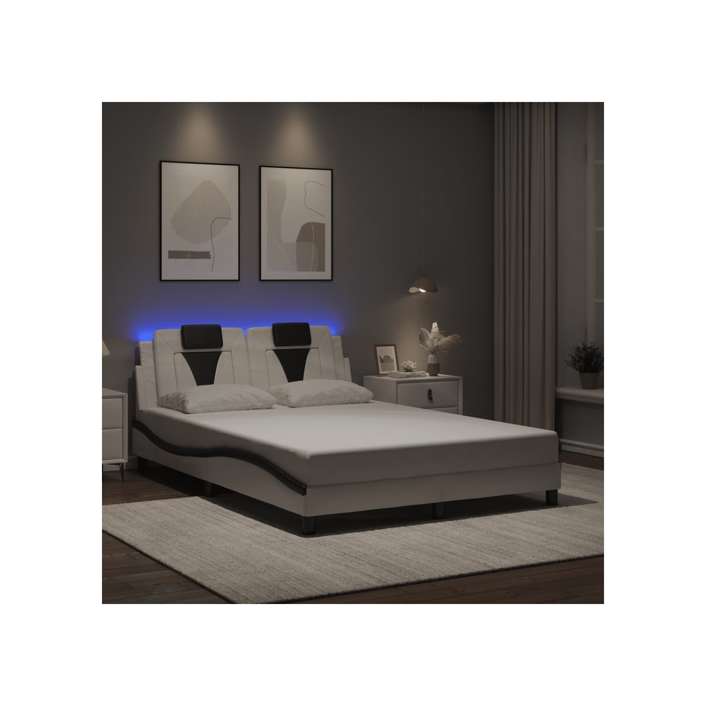 Cadre de lit Viana avec LED sans matelas blanc et noir 140x200 cm