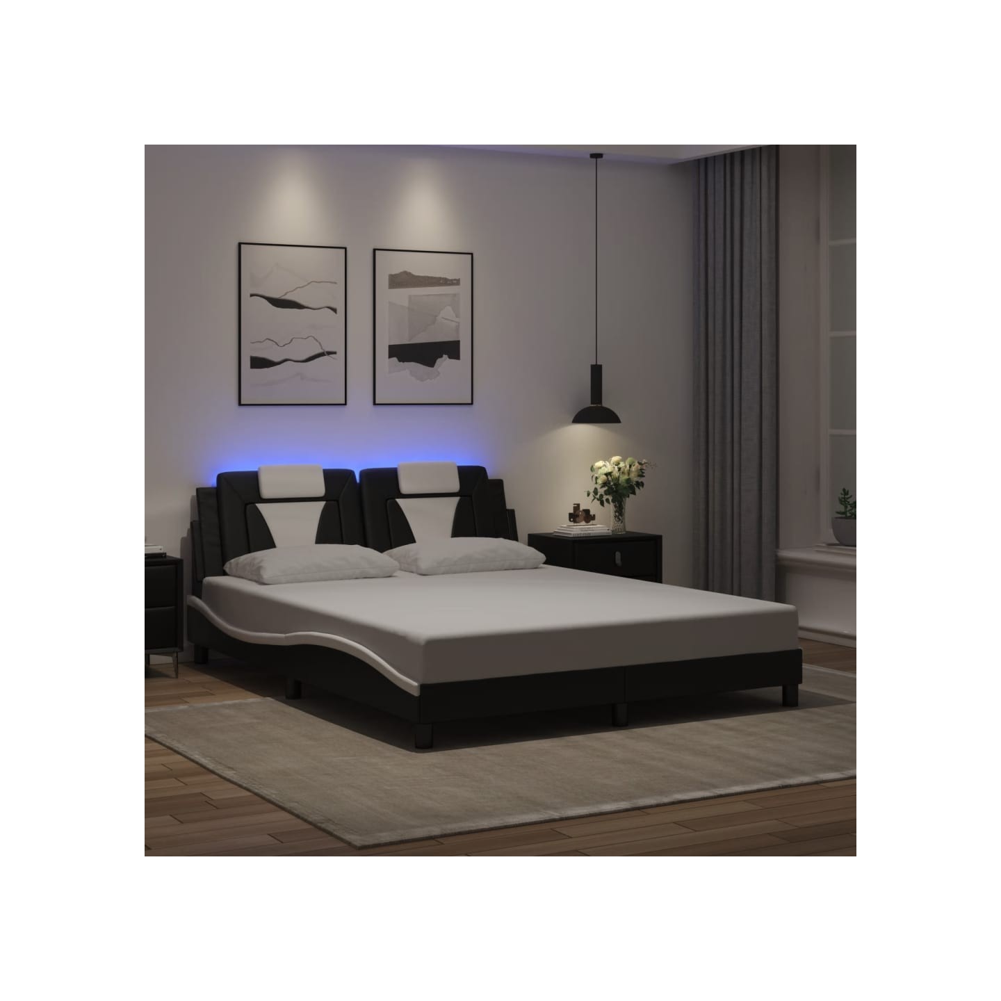 Cadre de lit Viana avec LED sans matelas noir et blanc 160x200 cm