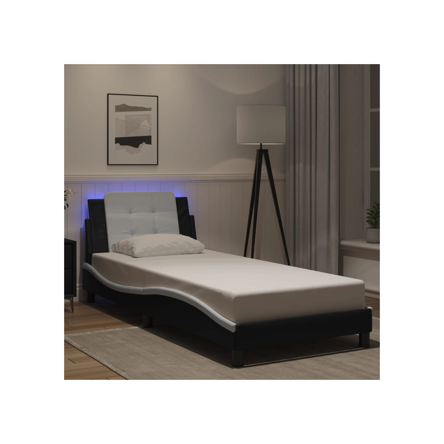 Cadre de lit avec LED sans matelas Zadar noir et blanc 80x200 cm