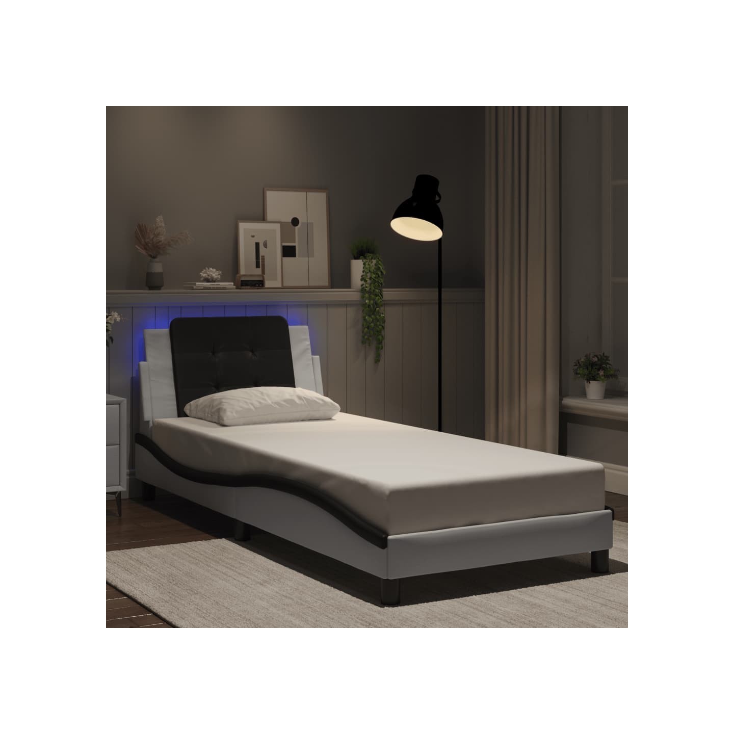 Cadre de lit avec LED sans matelas Zadar blanc et noir 80x200 cm
