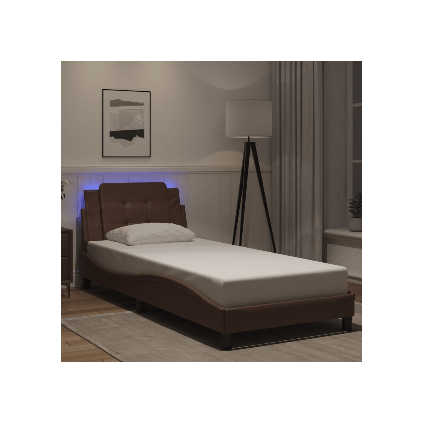 Cadre de lit avec LED sans matelas Zadar marron 80x200 cm