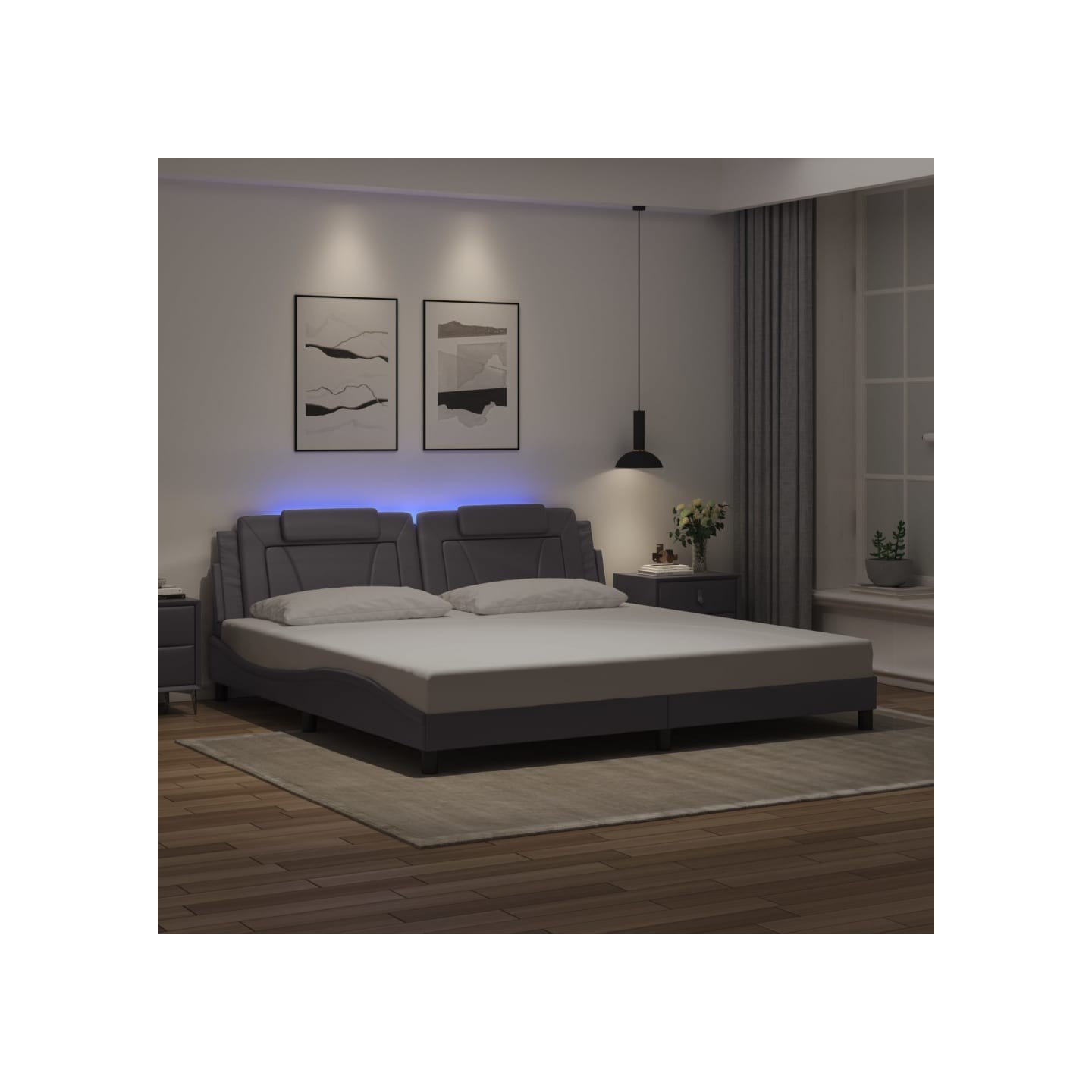 Cadre de lit Viana avec LED sans matelas gris 200x200 cm