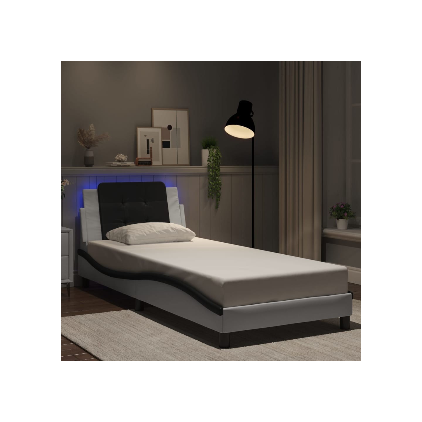 Cadre de lit avec LED sans matelas Zadar blanc et noir 90x190 cm