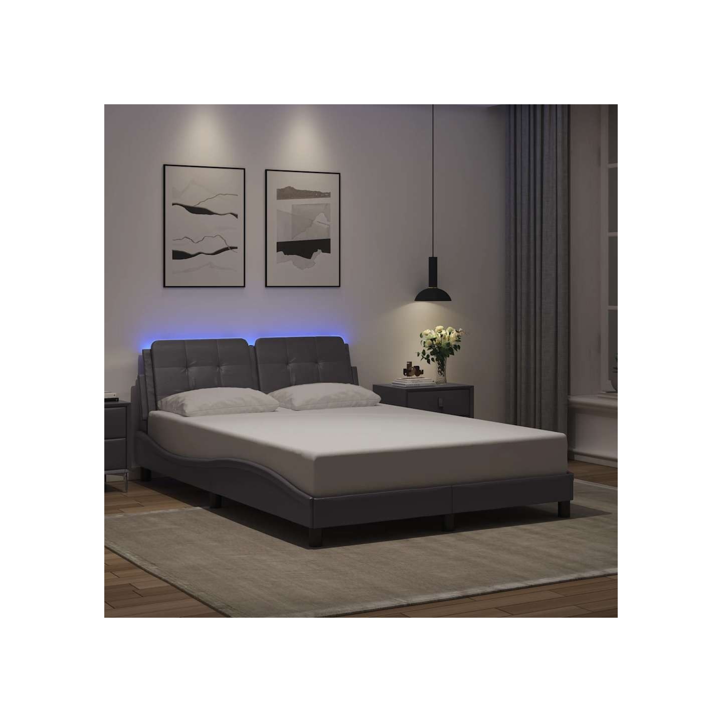 Cadre de lit avec LED sans matelas Zadar gris 140x200 cm