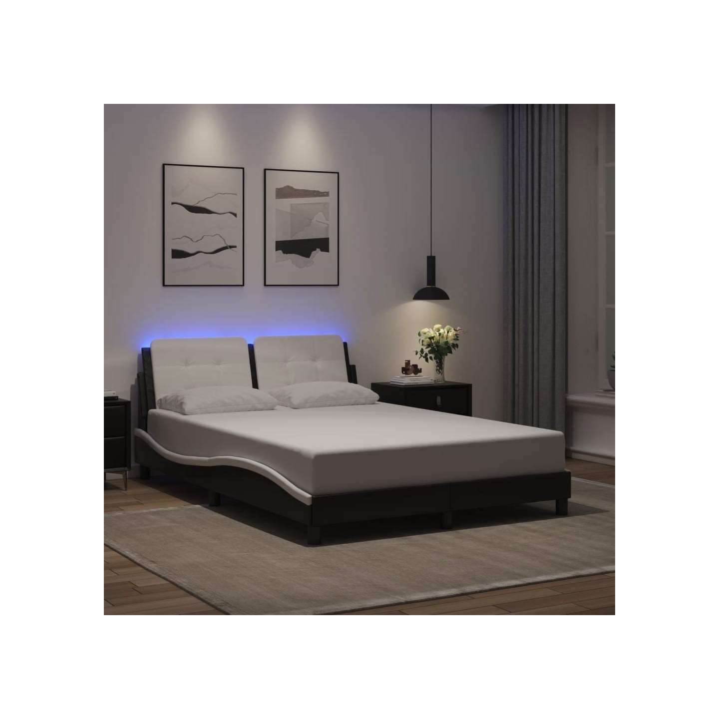 Cadre de lit avec LED sans matelas Zadar noir et blanc 140x190 cm