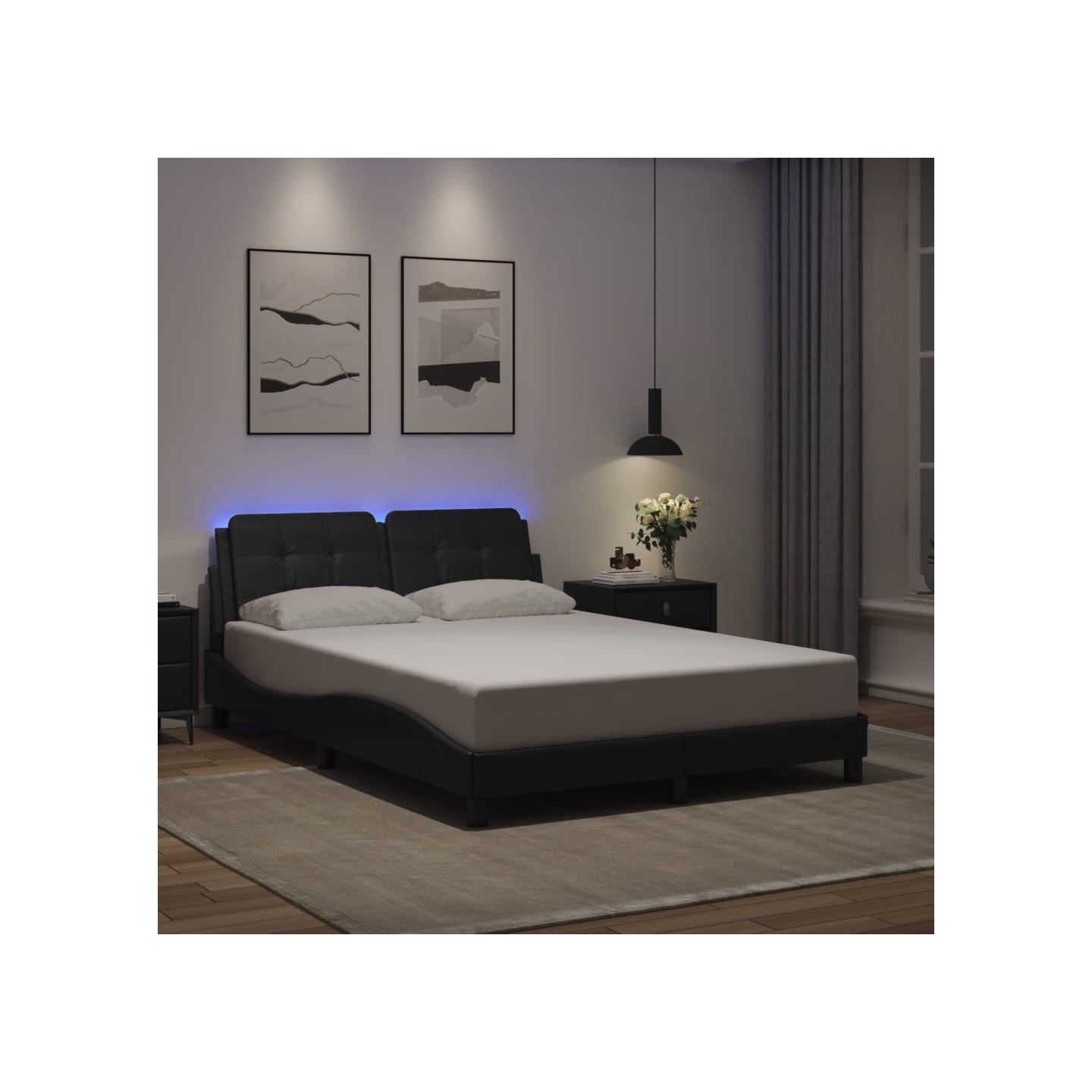 Cadre de lit avec LED sans matelas Zadar noir 140x190 cm