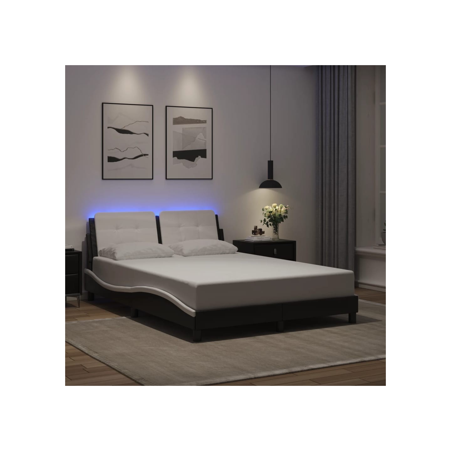 Cadre de lit avec LED sans matelas Zadar noir et blanc 140x200 cm