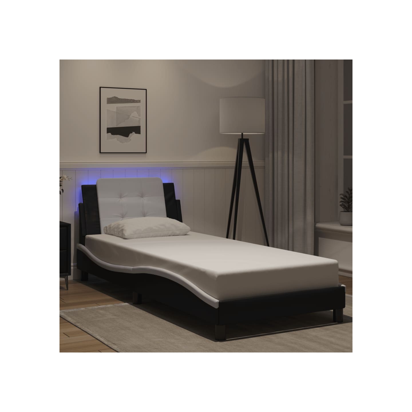 Cadre de lit avec LED sans matelas Zadar noir et blanc 90x200 cm