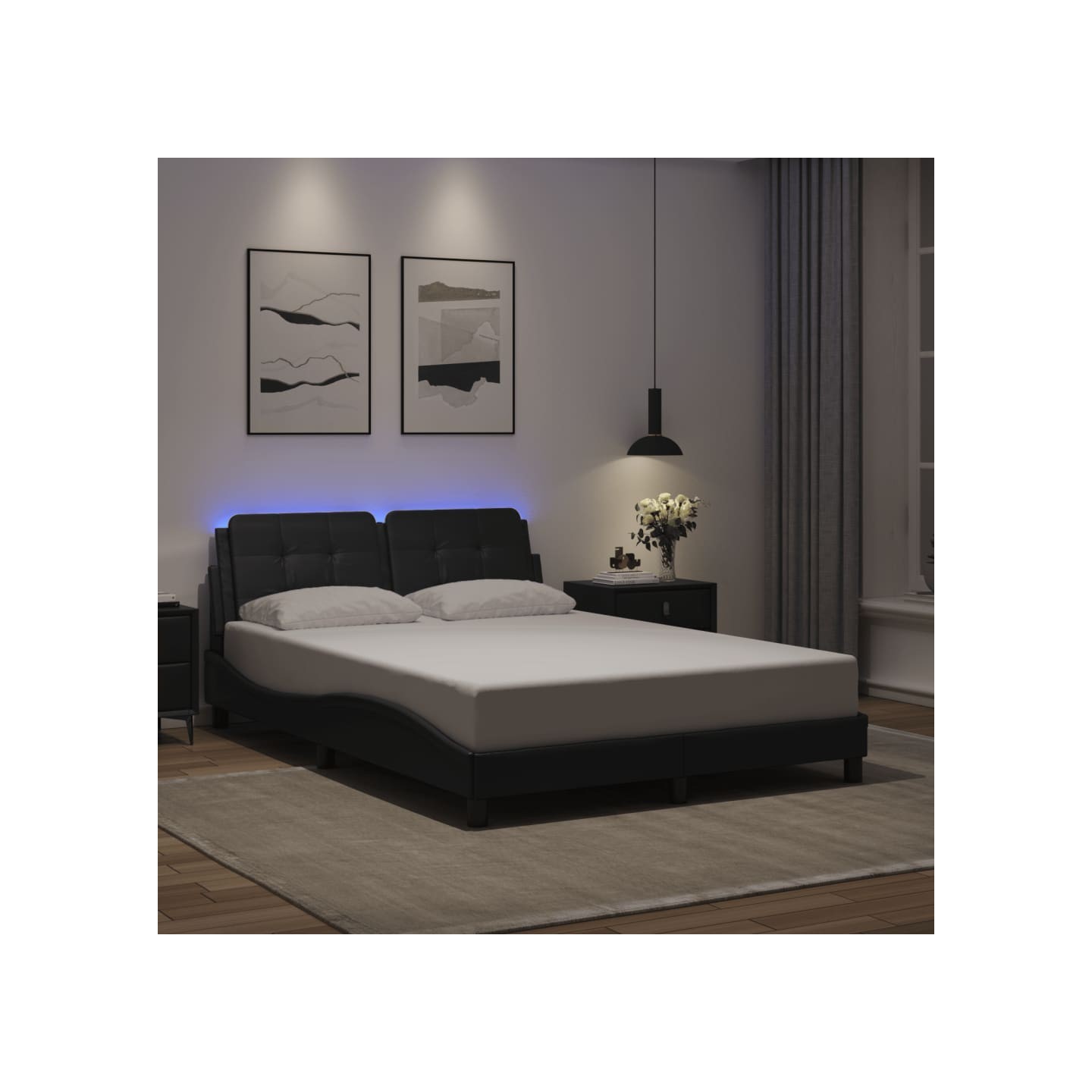 Cadre de lit avec LED sans matelas Zadar noir 140x200 cm