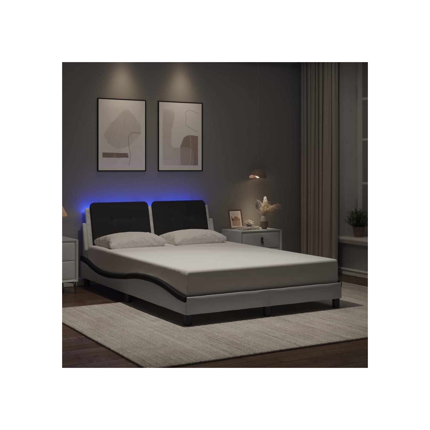 Cadre de lit avec LED sans matelas Zadar blanc et noir 140x200 cm