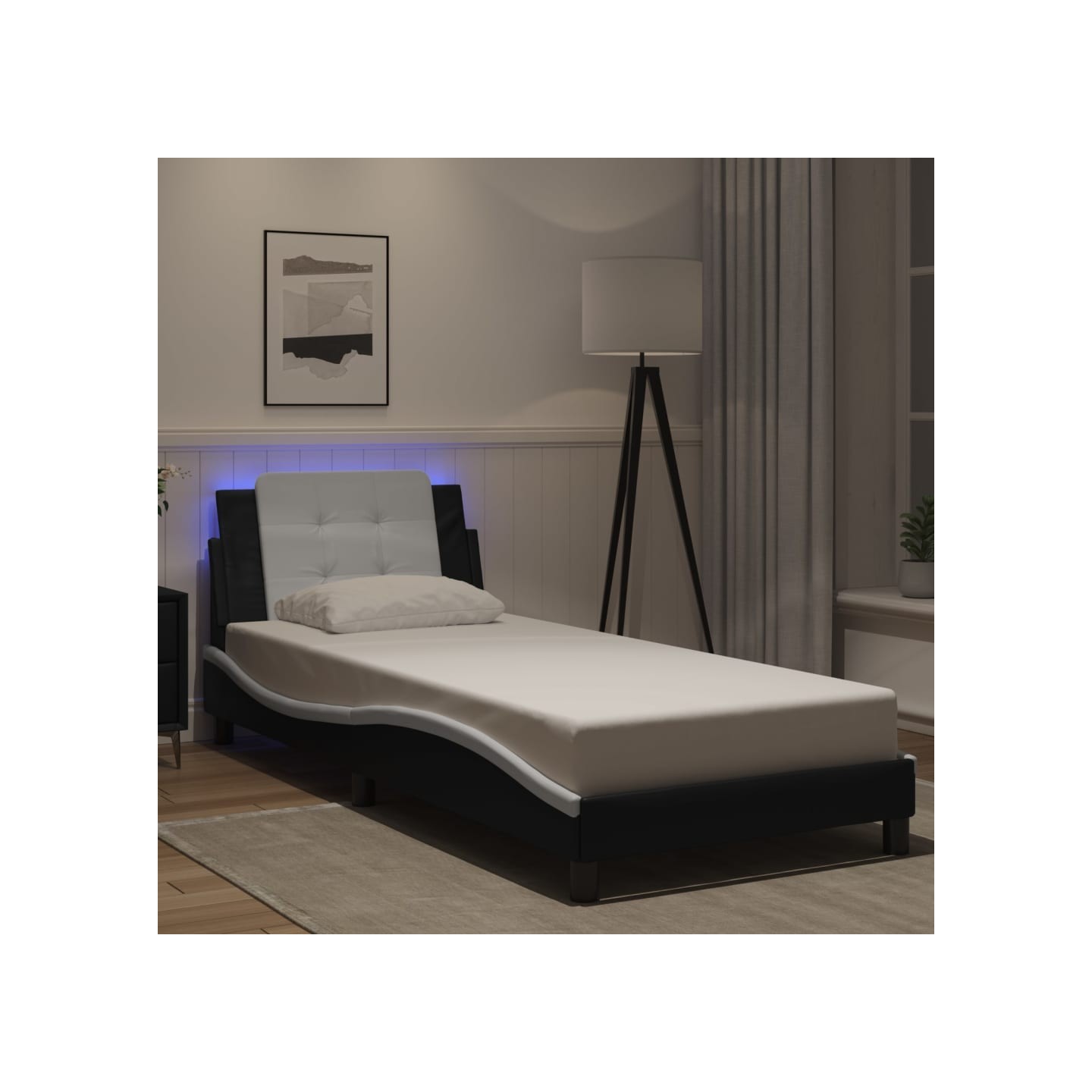Cadre de lit avec LED sans matelas Zadar noir et blanc 100x200 cm