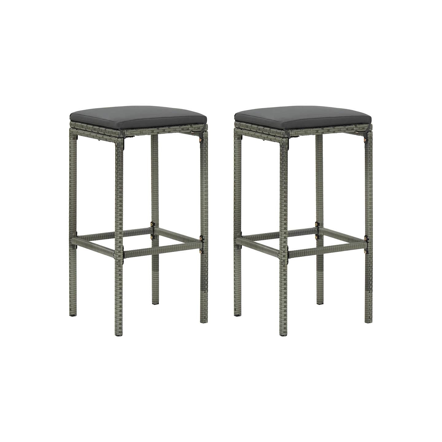 Tabourets de bar avec coussins lot de 2 gris résine tressée
