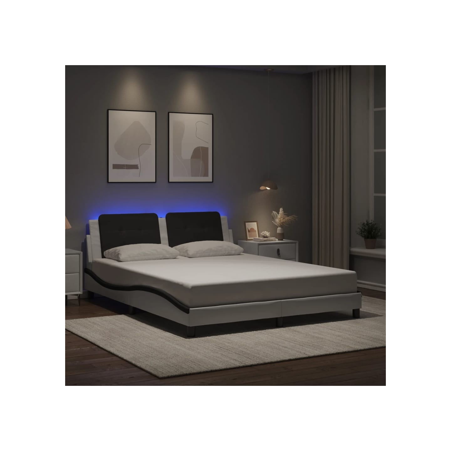 Cadre de lit avec LED sans matelas Zadar blanc et noir 160x200 cm