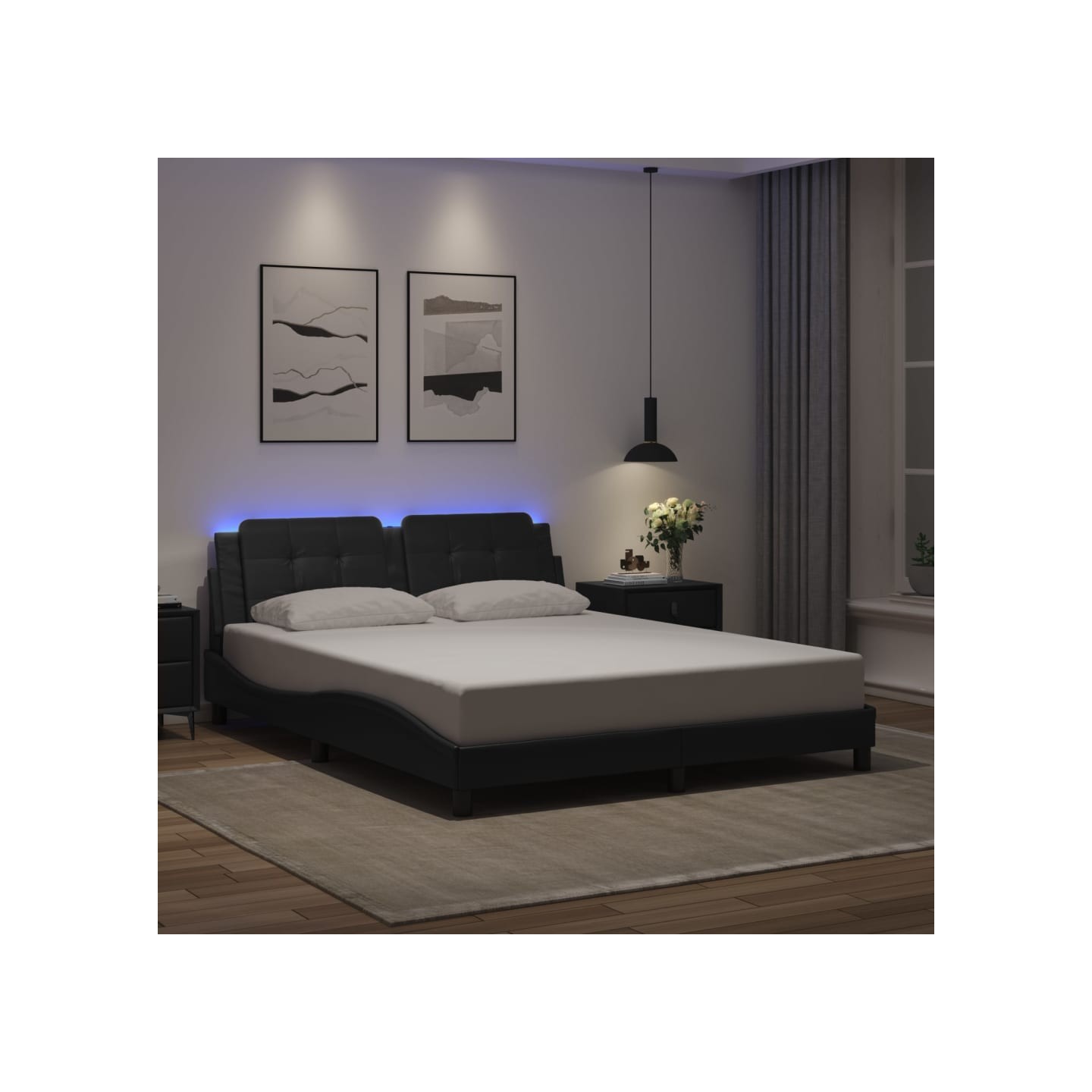 Cadre de lit avec LED sans matelas Zadar noir 160x200 cm