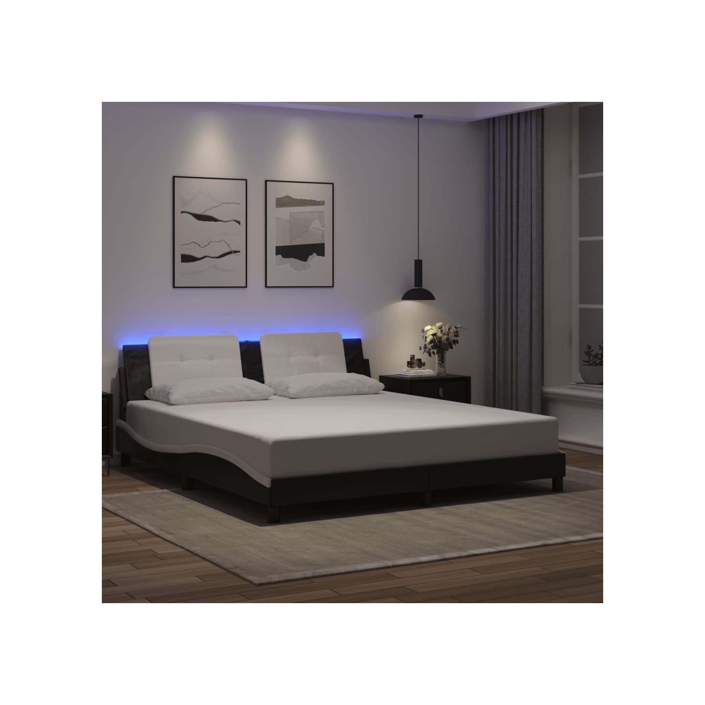 Cadre de lit avec LED sans matelas Zadar noir et blanc 180x200 cm