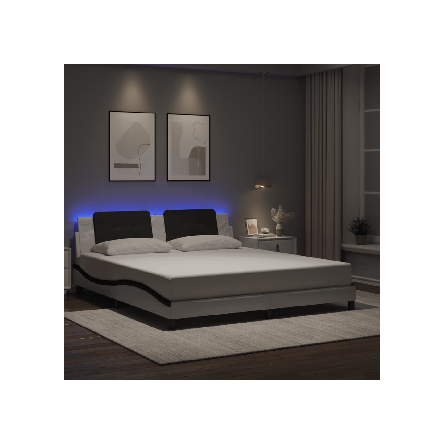 Cadre de lit avec LED sans matelas Zadar blanc et noir 180x200 cm