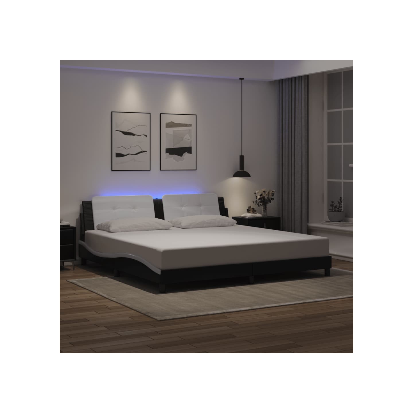 Cadre de lit avec LED sans matelas Zadar noir et blanc 200x200 cm