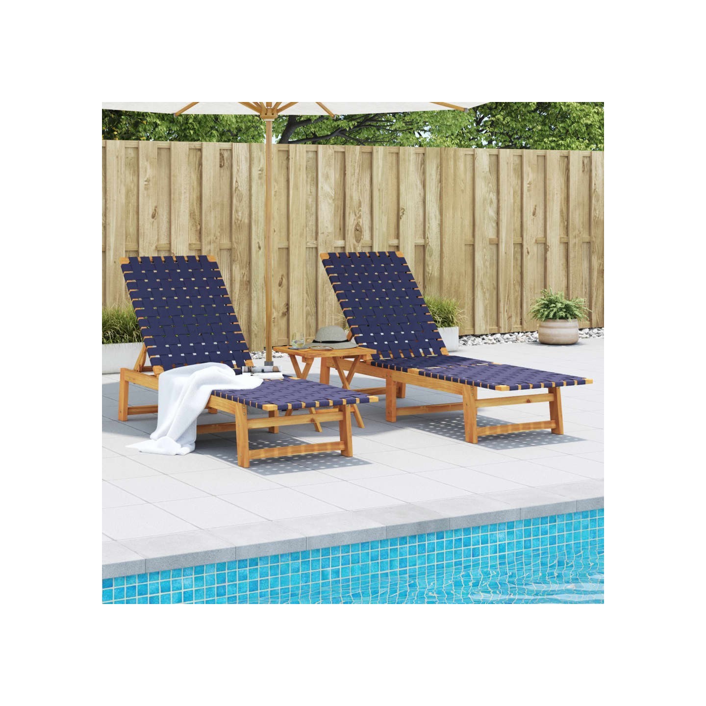 Chaises longues lot de 2 et table bleu foncé bois massif acacia