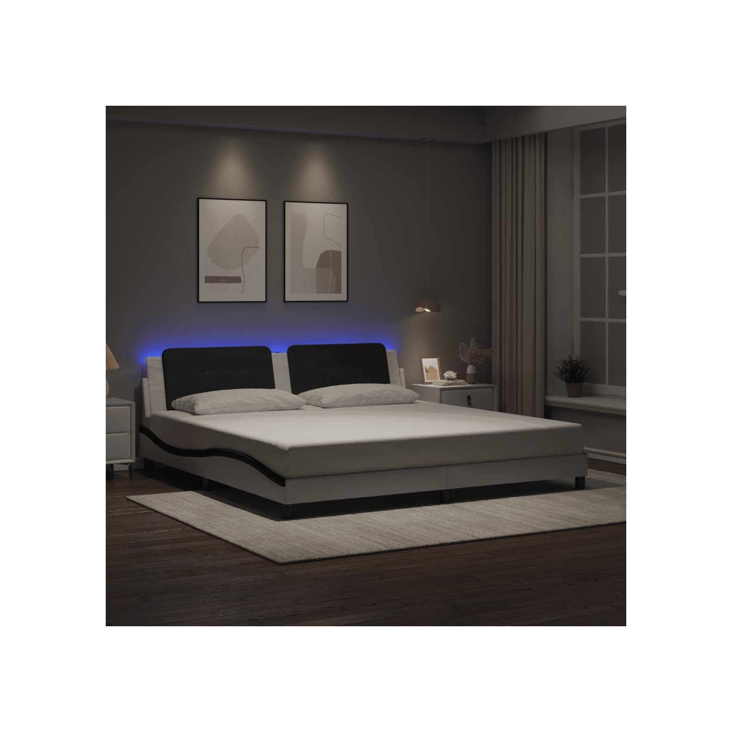 Cadre de lit avec LED sans matelas Zadar blanc et noir 200x200 cm