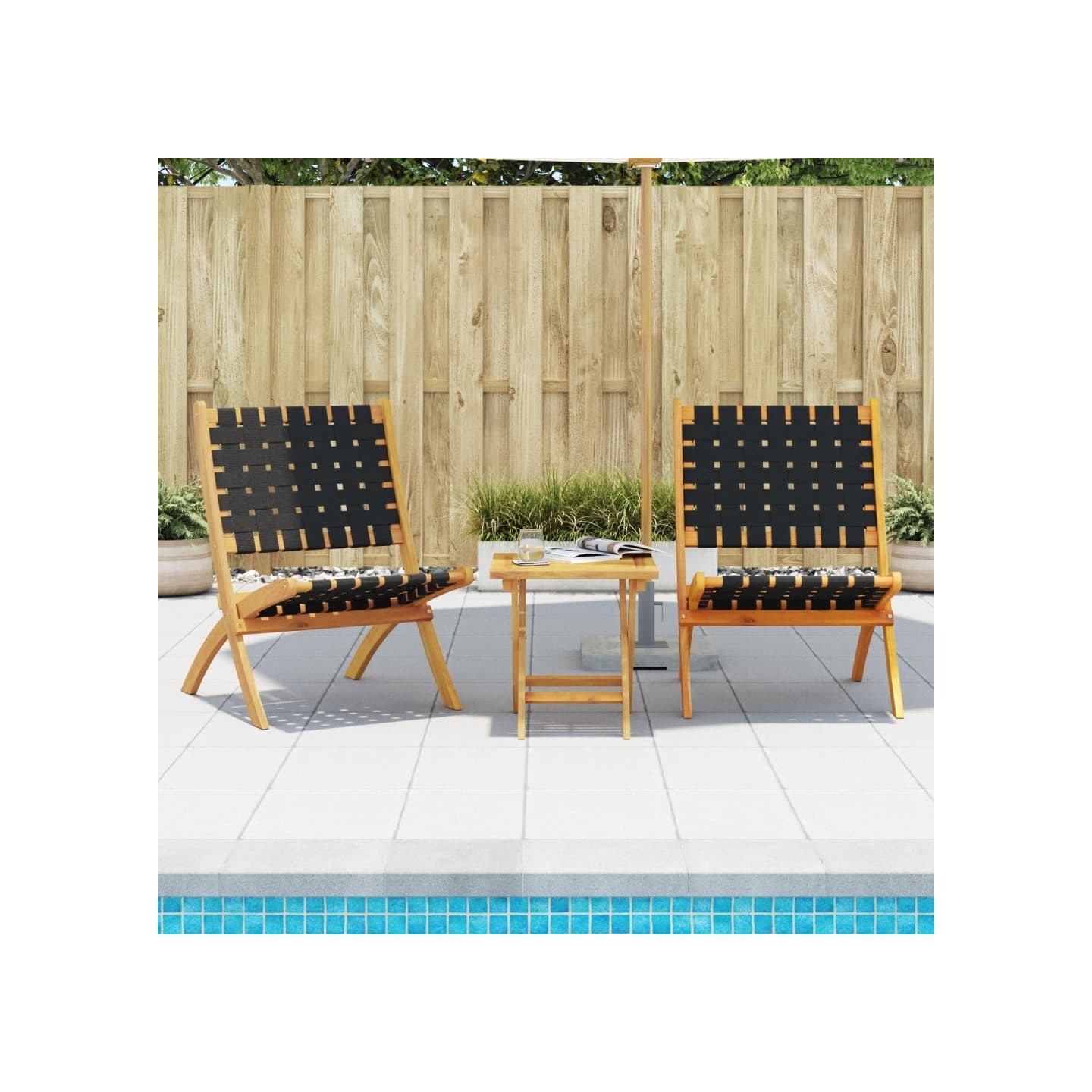 Ensemble de 2 chaises pliantes avec table en bois massif noir