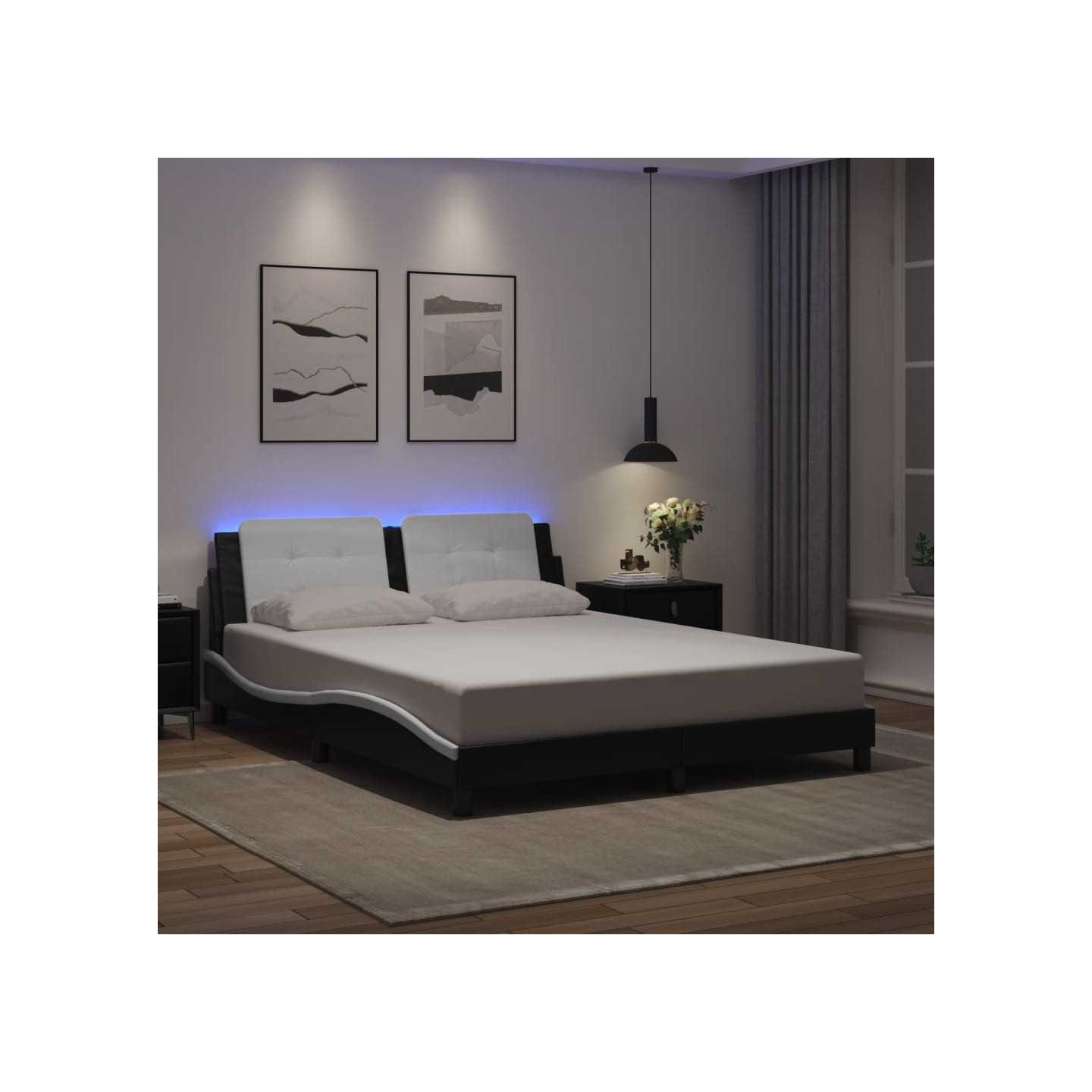 Cadre de lit avec LED sans matelas Zadar noir et blanc 160x200 cm