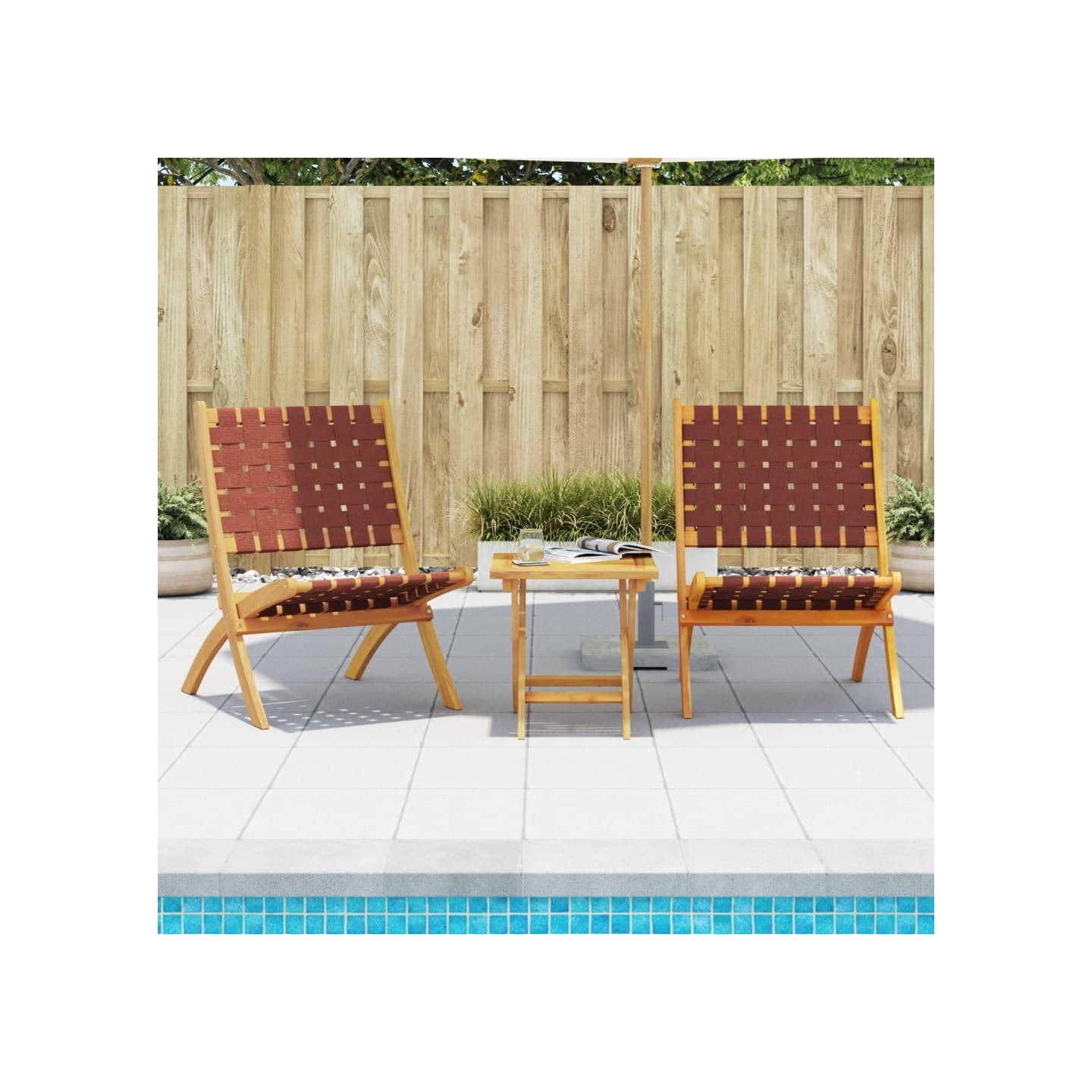 Ensemble de 2 chaises pliantes avec table en bois massif rouge
