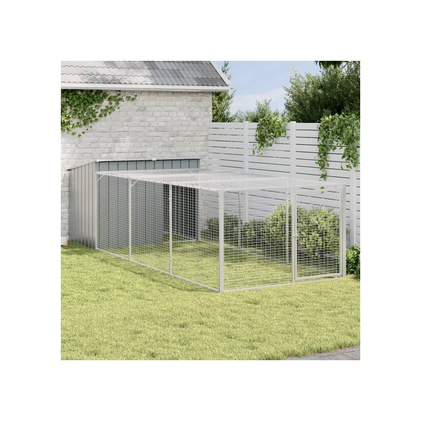 Niche pour chien avec enclos anthracite 153x396x110 cm