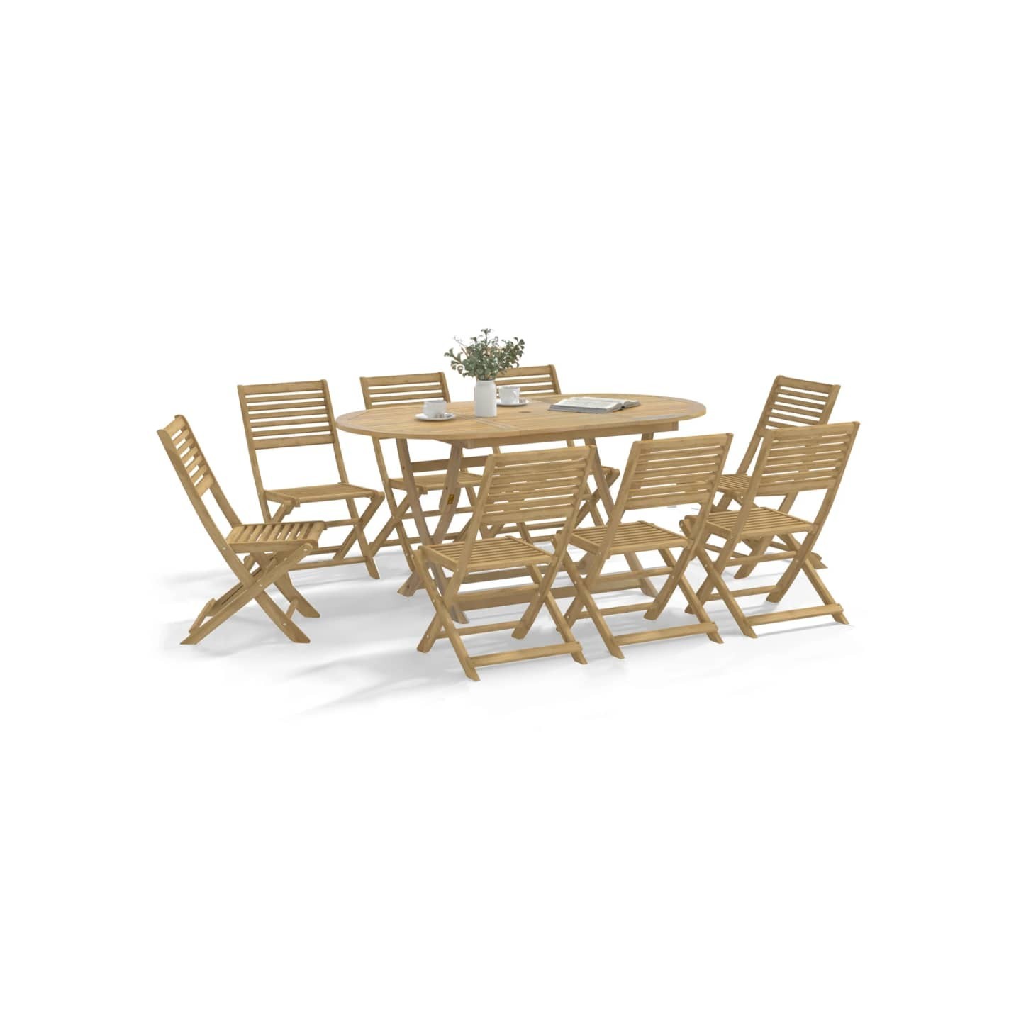 Chaises pliantes, lot de 8, 48,5 x 61,5 x 87 cm, en bois d'acacia massif