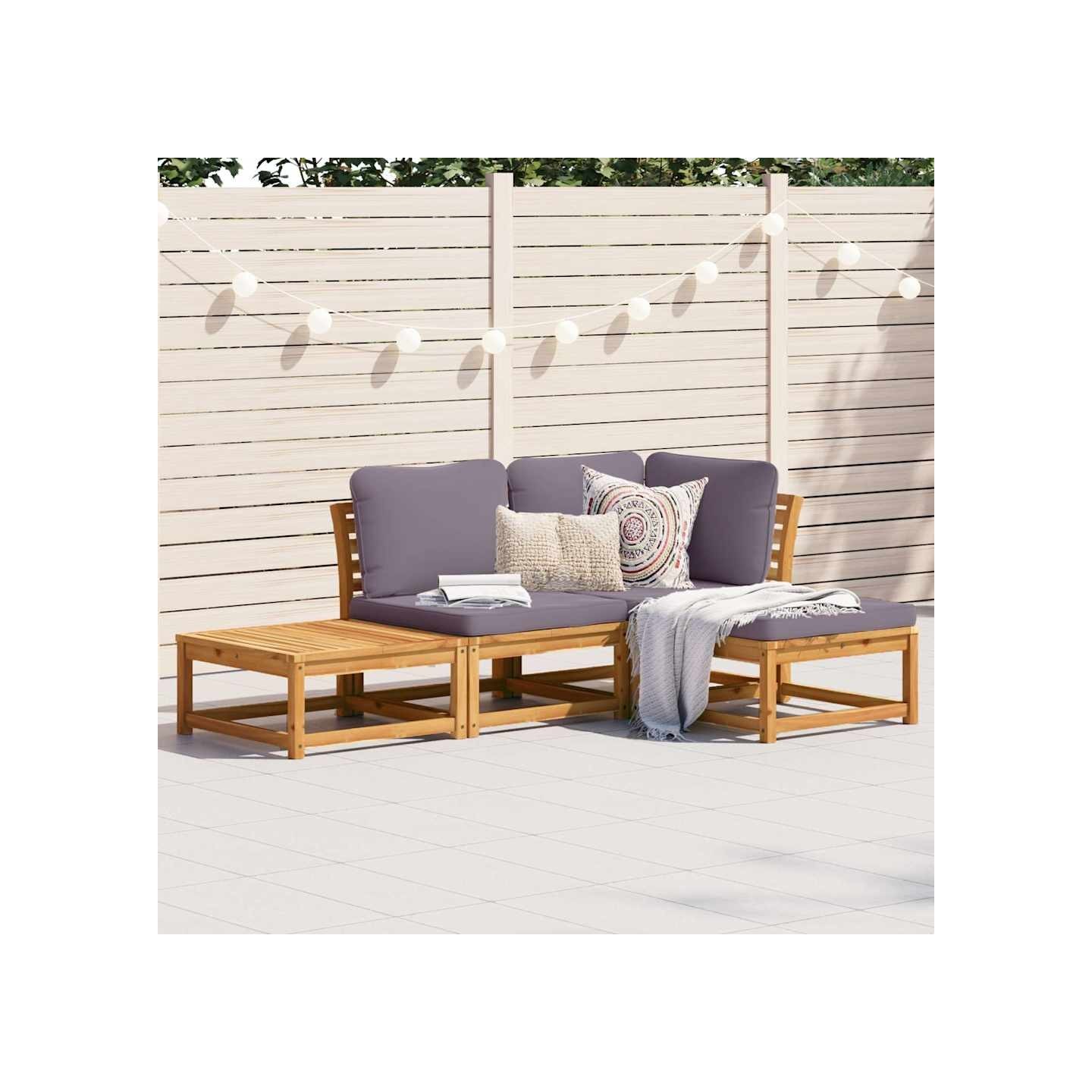 Salon de jardin 4 pcs avec coussins Bois d'acacia solide