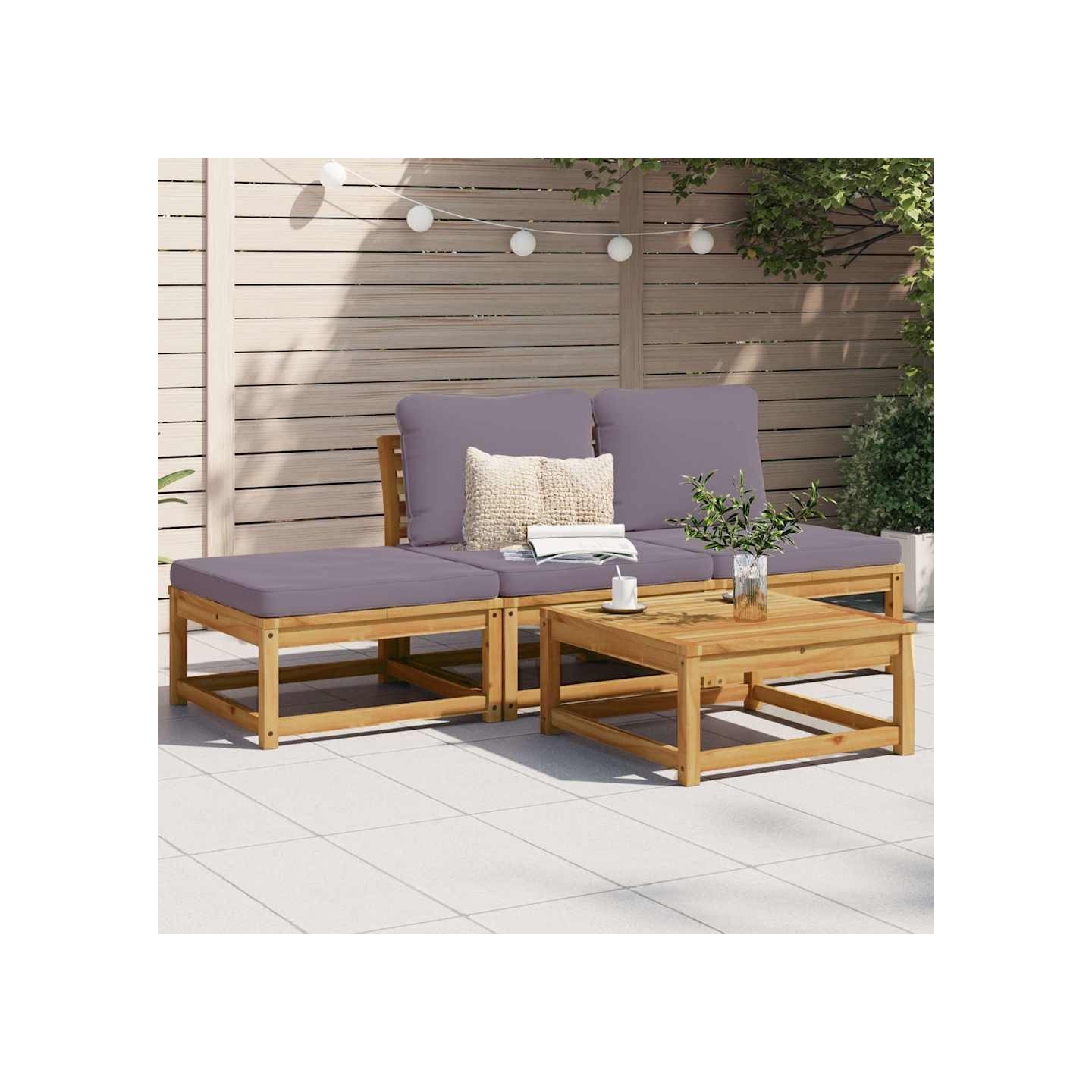 Salon de jardin 4 pcs avec coussins Bois d'acacia solide