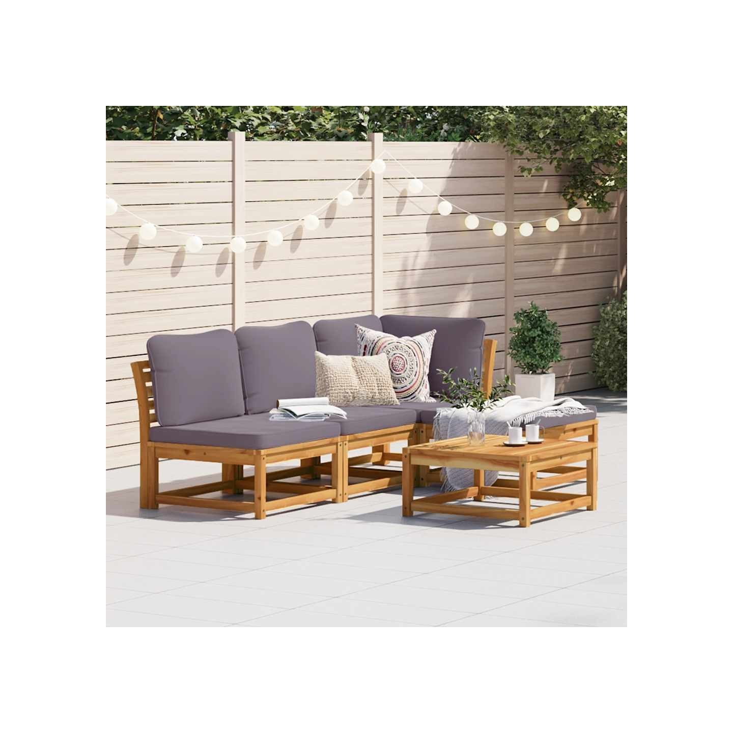 Salon de jardin avec coussins 5 pcs Bois d'acacia solide