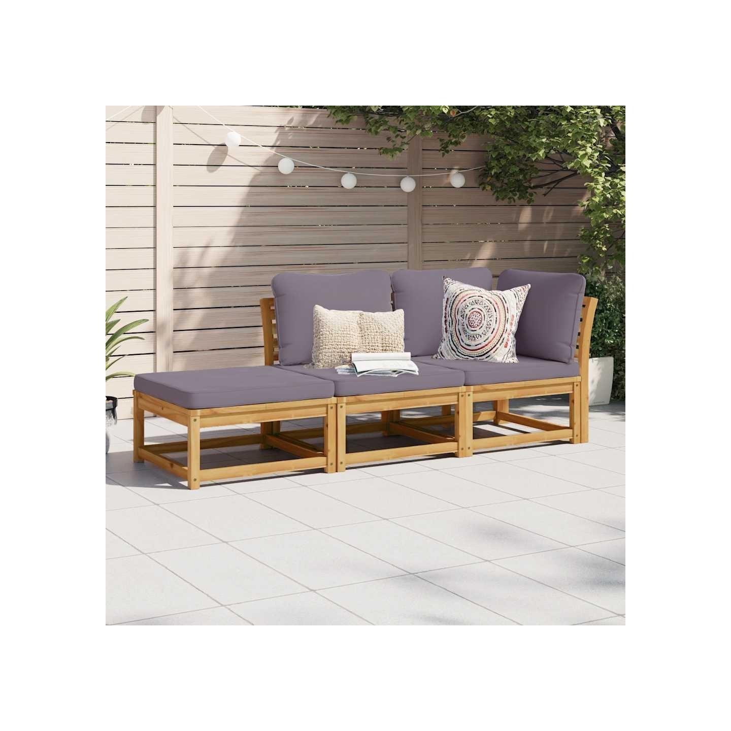 Salon de jardin 3 pcs avec coussins bois massif d'acacia