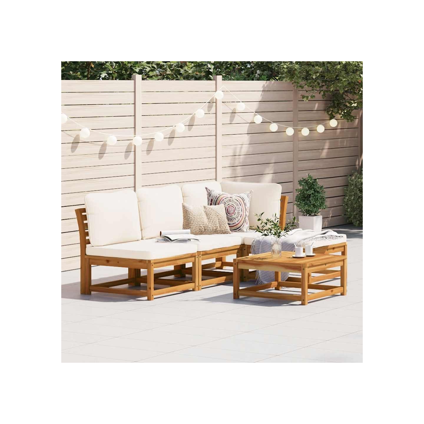Salon de jardin avec coussins 5 pcs Bois d'acacia solide