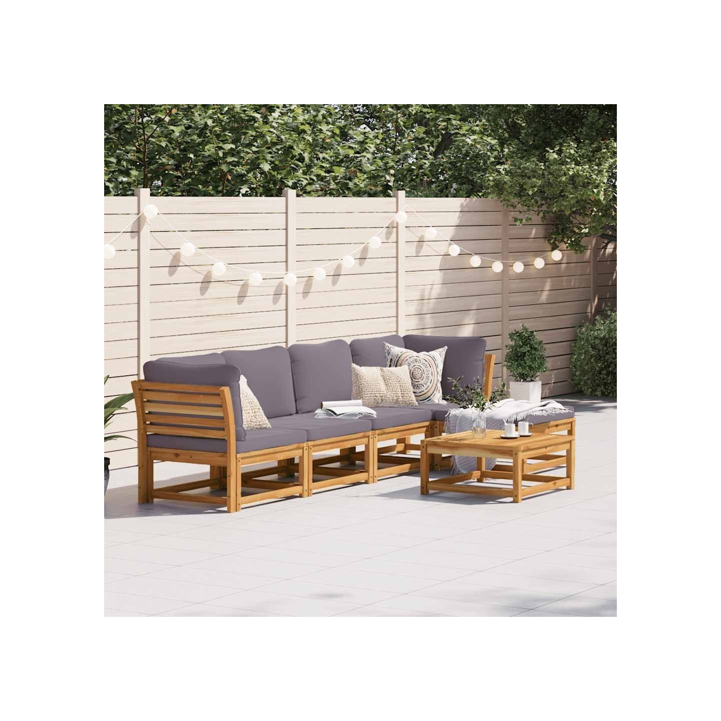 Salon de jardin 6 pcs avec coussins bois d'acacia solide
