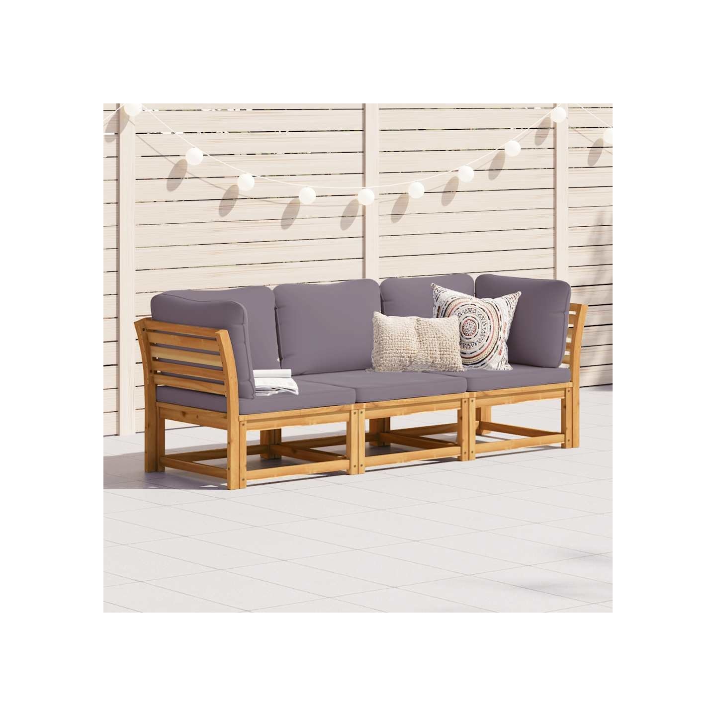 Salon de jardin 3 pcs avec coussins bois massif d'acacia