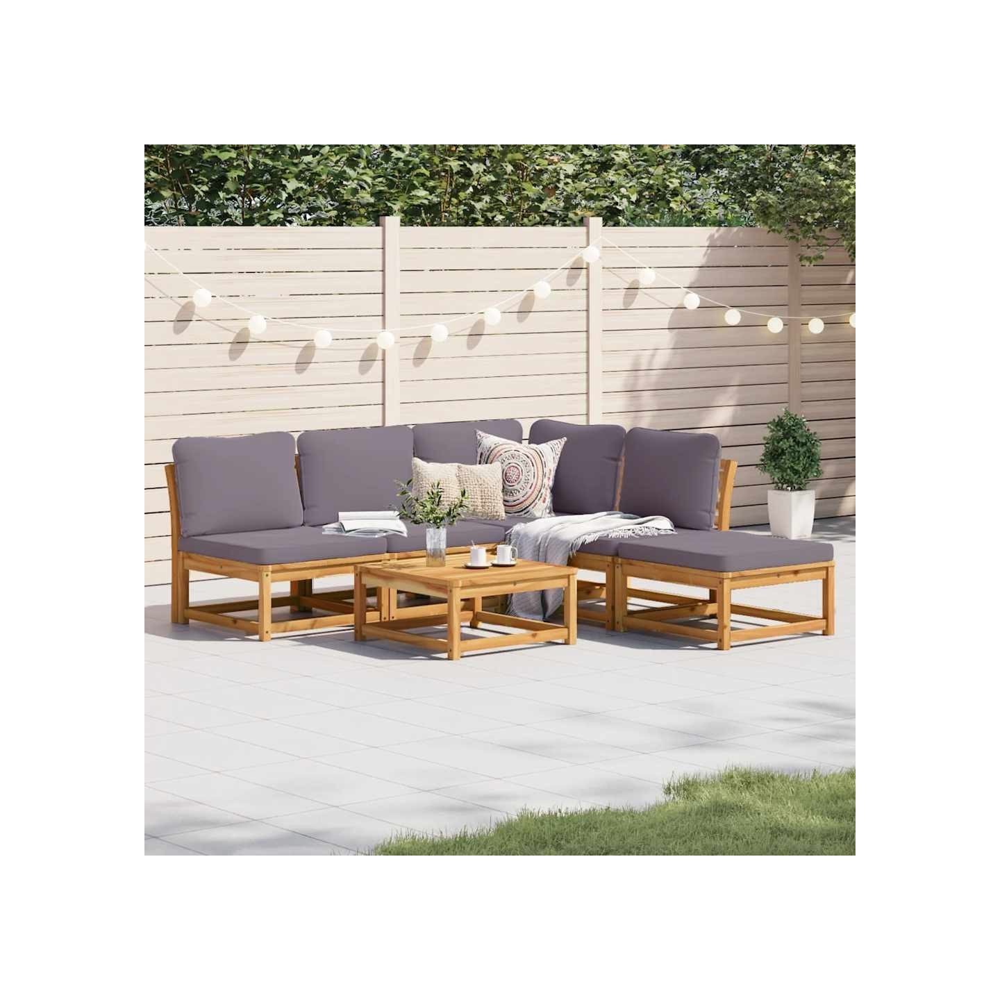 Salon de jardin 6 pcs avec coussins bois d'acacia solide