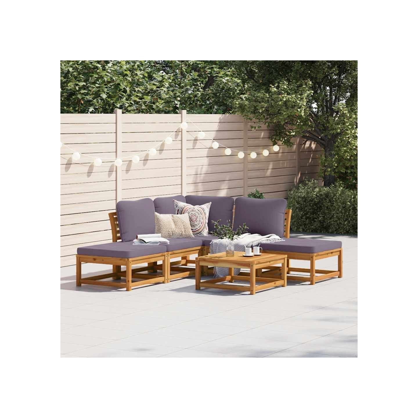 Salon de jardin 6 pcs avec coussins bois d'acacia solide