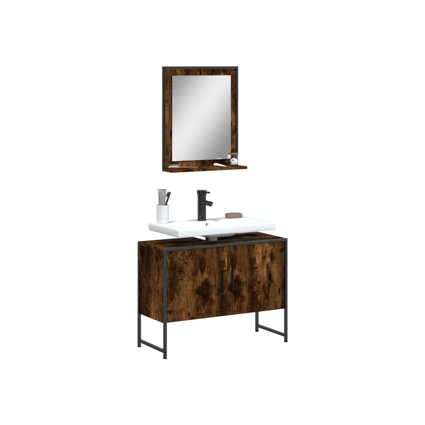 Ensemble d'armoires de salle de bain 2 pcs chêne fumé