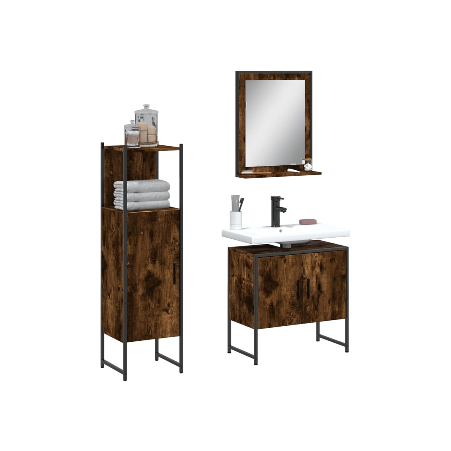 Ensemble d'armoires de salle de bain 3 pcs chêne fumé