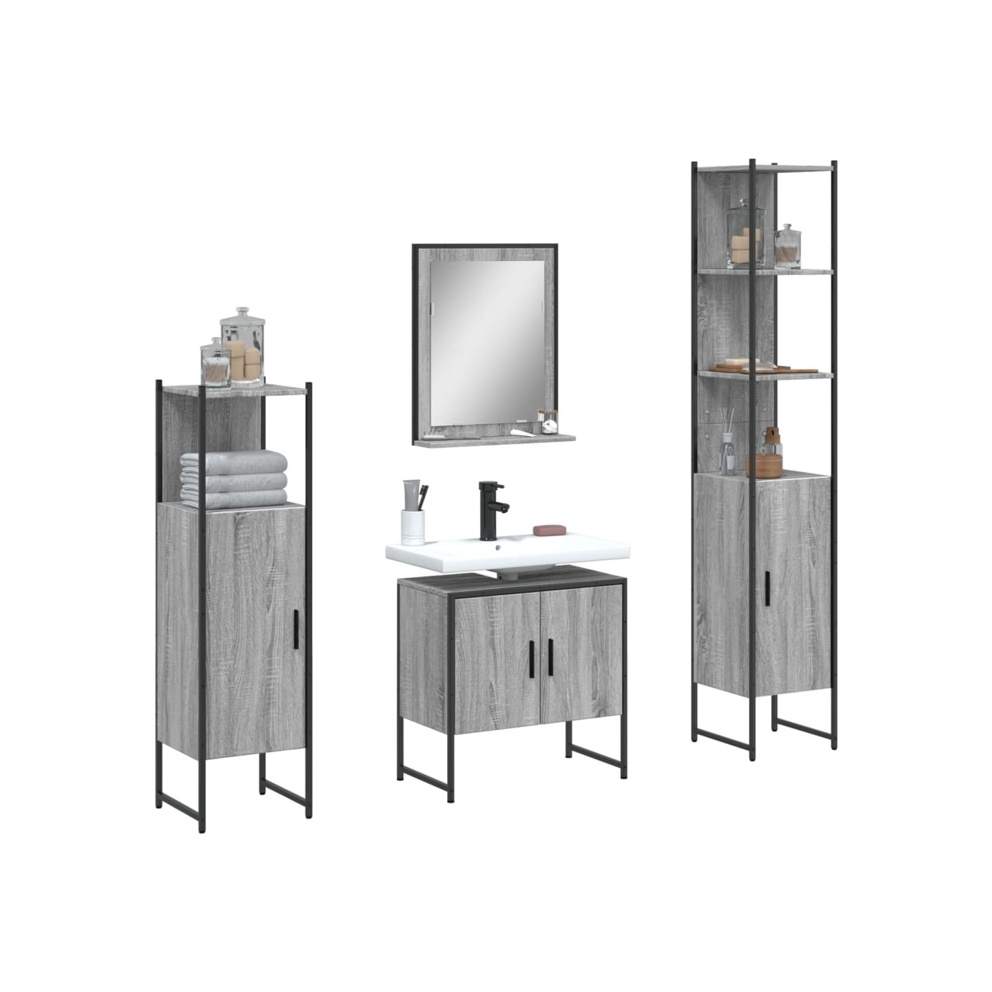 Ensemble d'armoires de salle de bain 4 pcs sonoma gris
