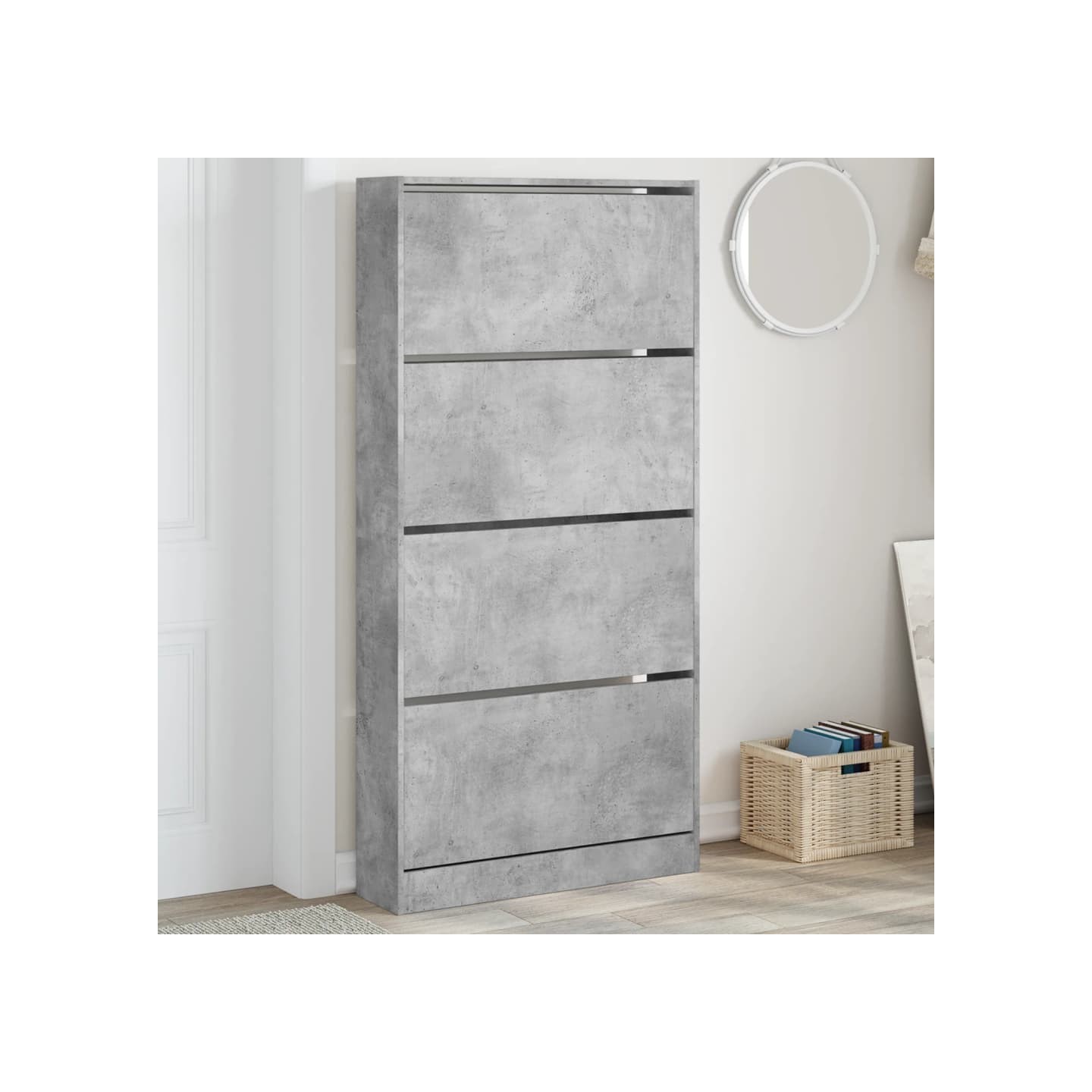 Armoire à chaussures 4 tiroirs rabattables gris béton