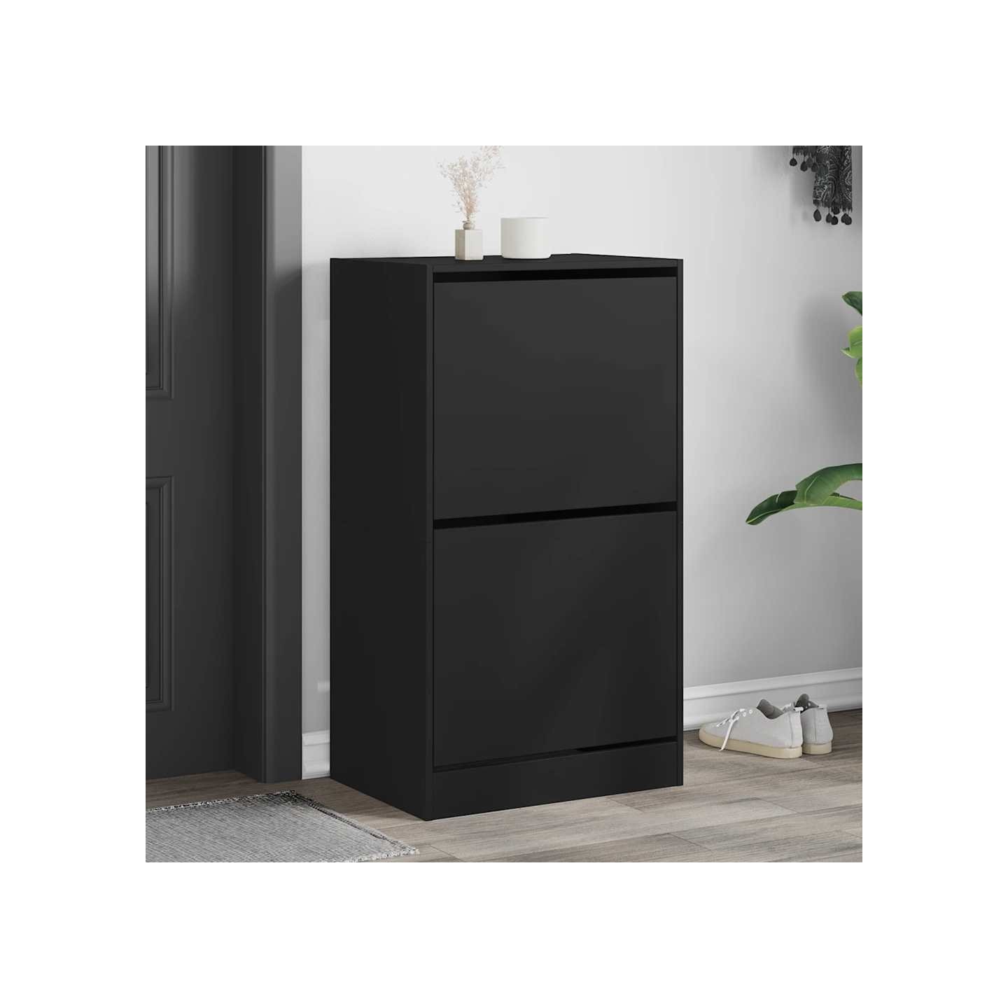 Armoire à chaussures 2 tiroirs rabattables noir 60x42x108 cm