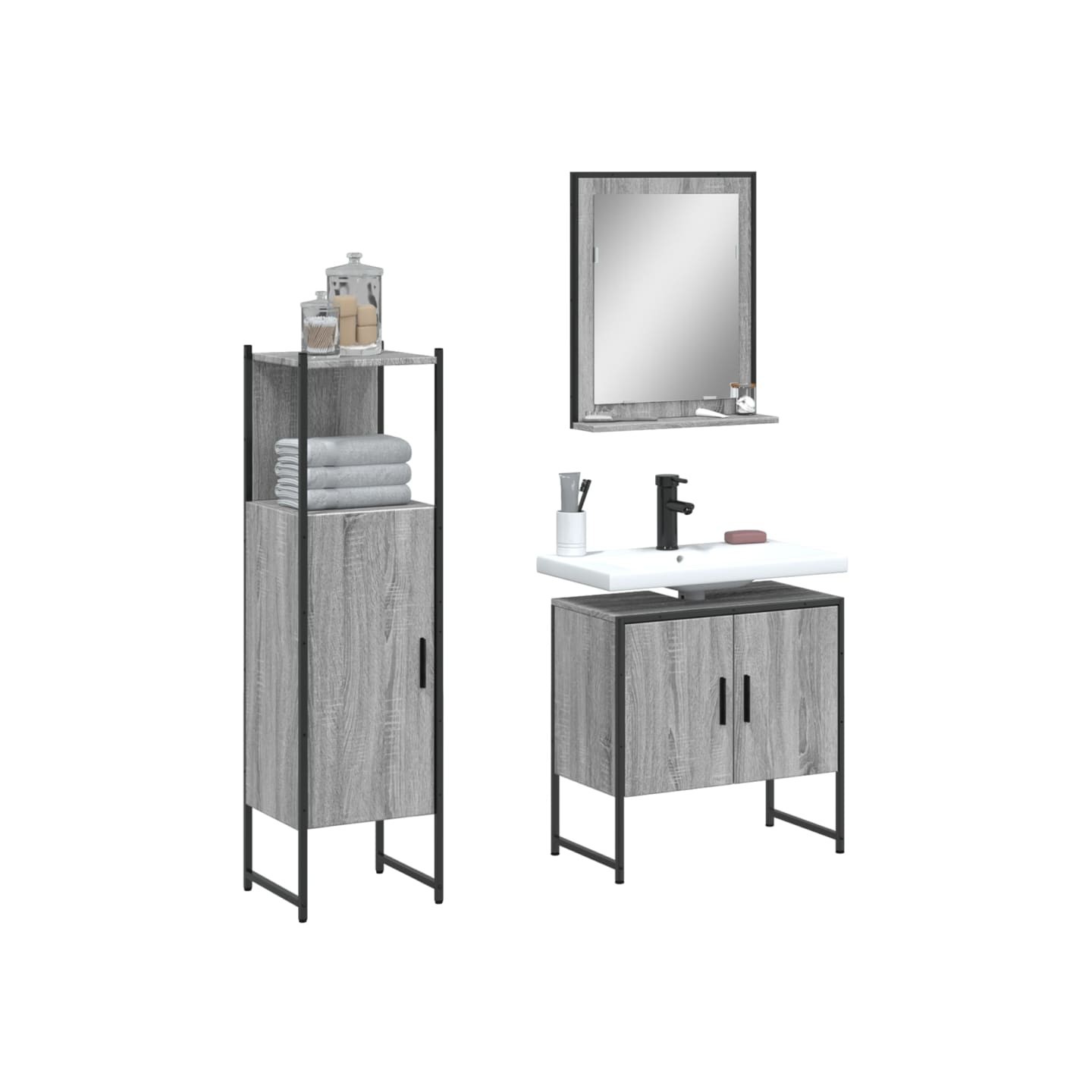 Ensemble d'armoires de salle de bain 3 pcs sonoma gris